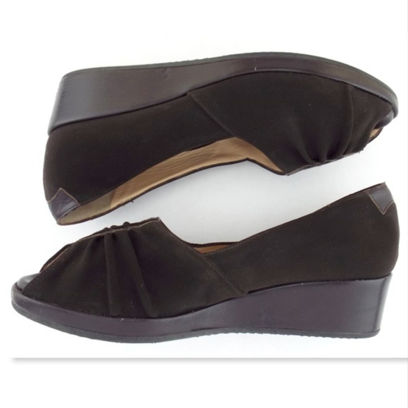 TARYN ROSE Brown Open Toe Slip-on Wedge Heel Pumps 36 - Picture 4 of 8